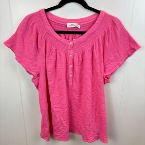 NWT Vineyard Vines XL Knockout Pink Gauze Flutter Sleeve Top Cotton Blouse